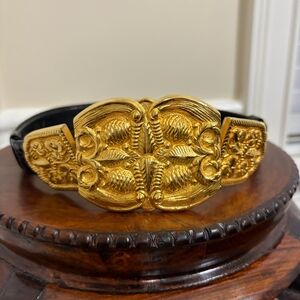 ALEXIS KIRK  VINTAGE  Belt Black Genuine Snakeskin w/ Gold Buckle